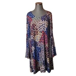 MSK Floral Long Sleeve Dress - Blue paisley with bell sleeves XL EUC